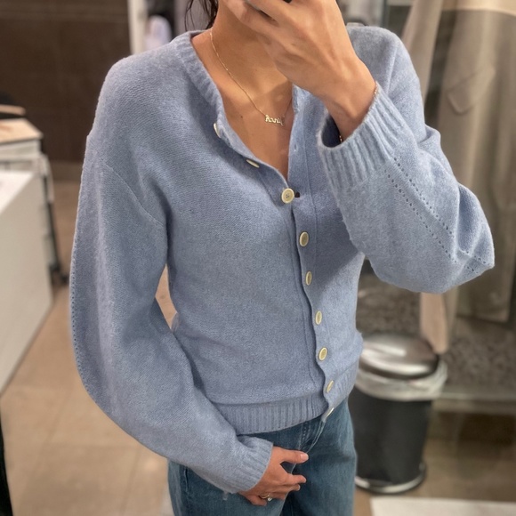 Cozy Cardigan Light Puff Sleeve in Periwinkle Blue - Picture 8 of 9